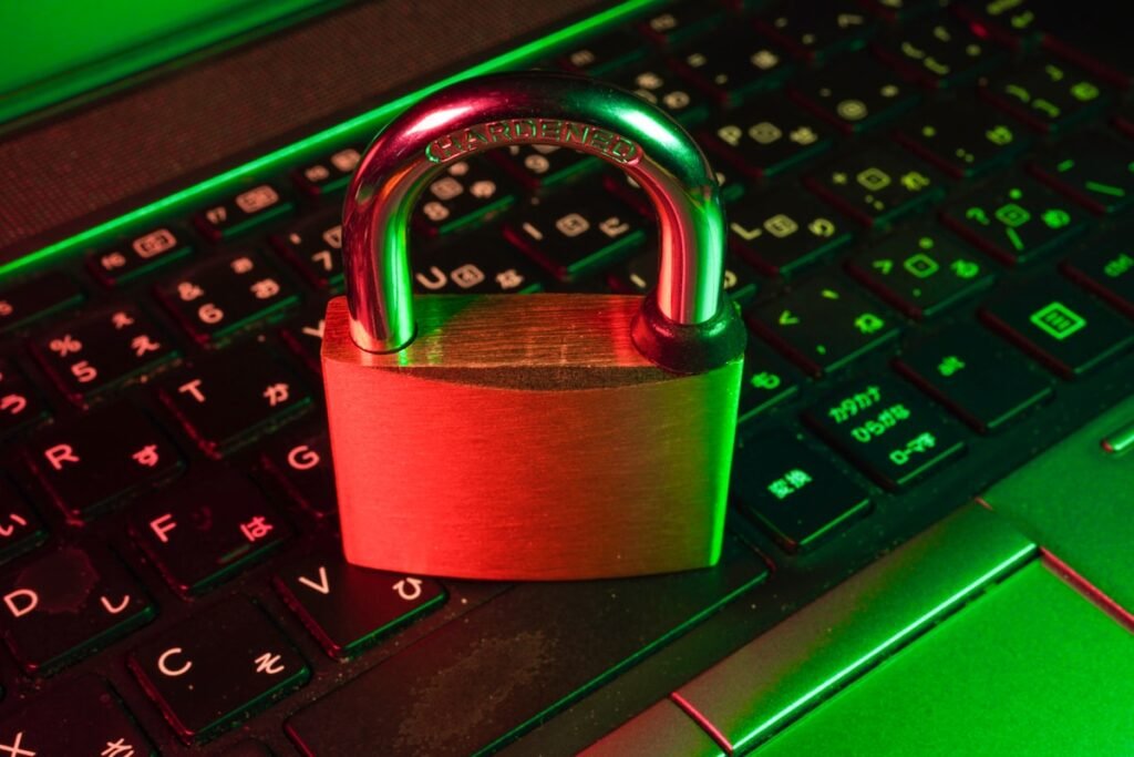 Cybersecurity padlock on keyboard
