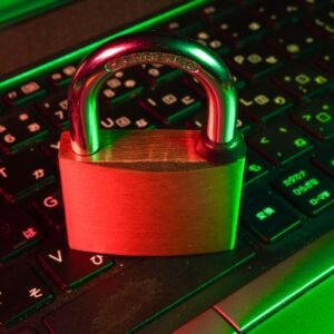 Cybersecurity padlock on keyboard